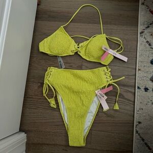 Victoria’s Secret chartreuse high waist bikini set xs s small new with tags